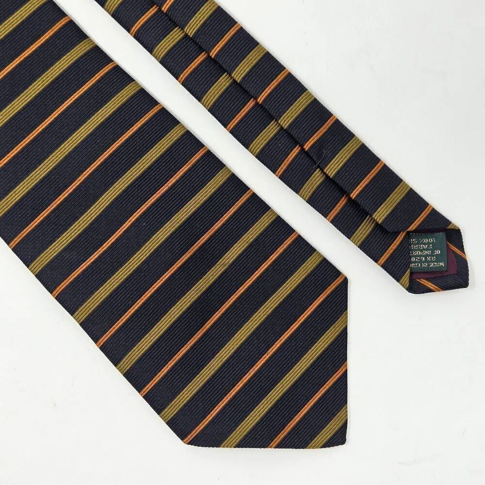 J CREW SILK TIE BLUE YELLOW ORANGE WOVEN STRIPE MADE BY HAND 3.75" X 57"